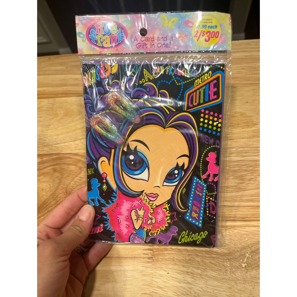 Lisa Frank Birthday Card NOS Vintage with Hair Clips